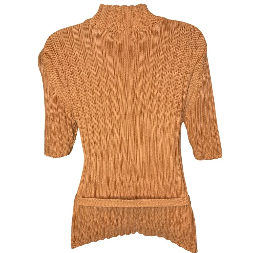 Vintage St Johns Bay Womens Camel Ribbed Knit Mock Neck Belted Sweater Sz M Chic